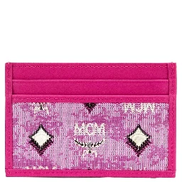MCM Veritas Vintage Pink Denim Fabric Monogrammed Card Case Wallet