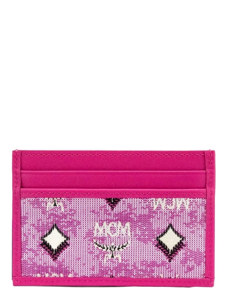 MCM Veritas Vintage Pink Denim Fabric Monogrammed Card Case Wallet