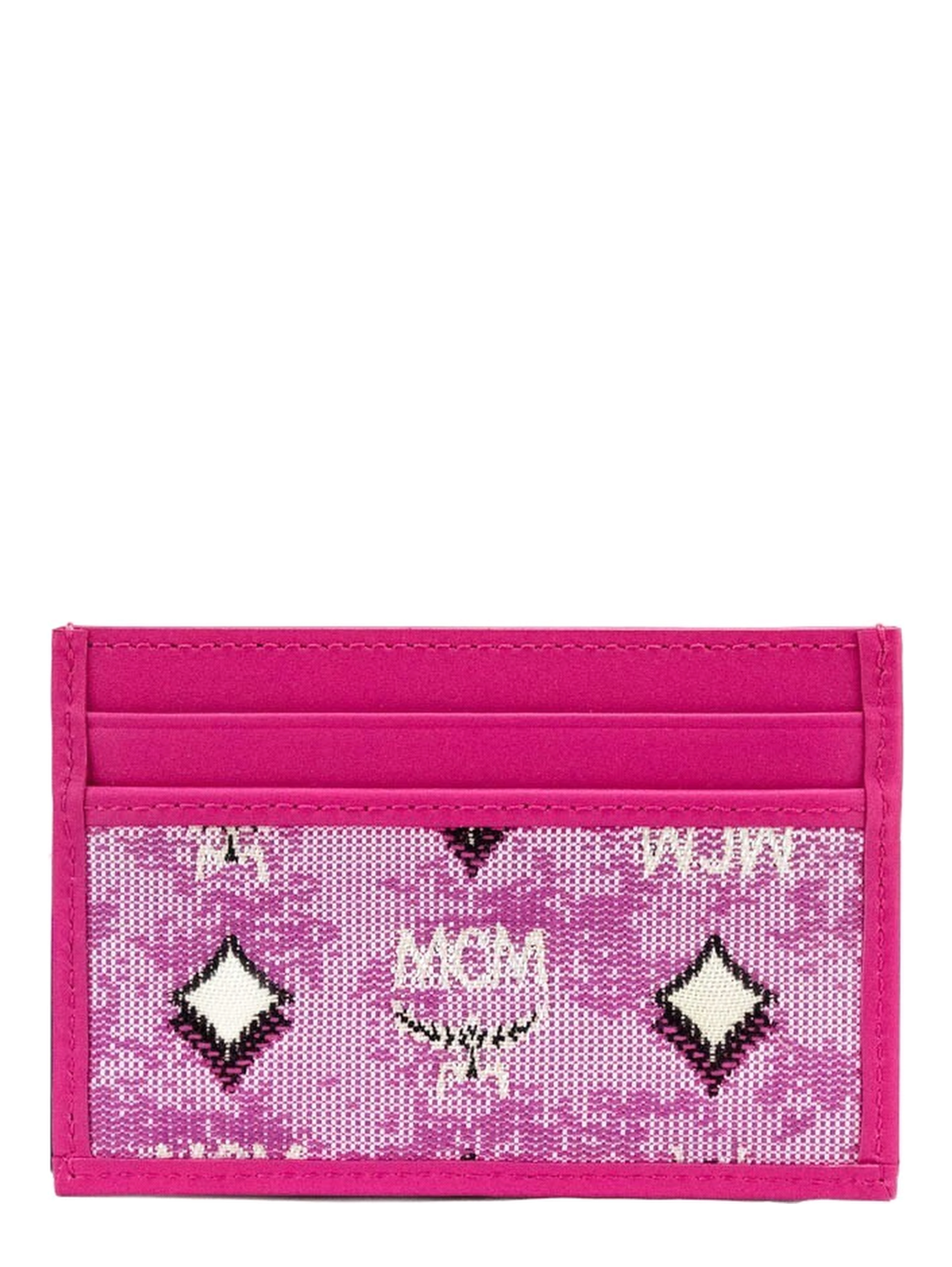 MCM Veritas Vintage Pink Denim Fabric Monogrammed Card Case Wallet