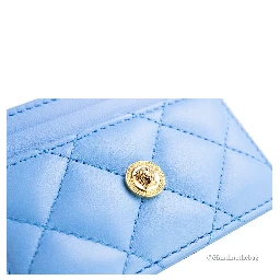 Versace Mini Medusa DV Blue Quilted Smooth Nappa Leather Card Case Wallet