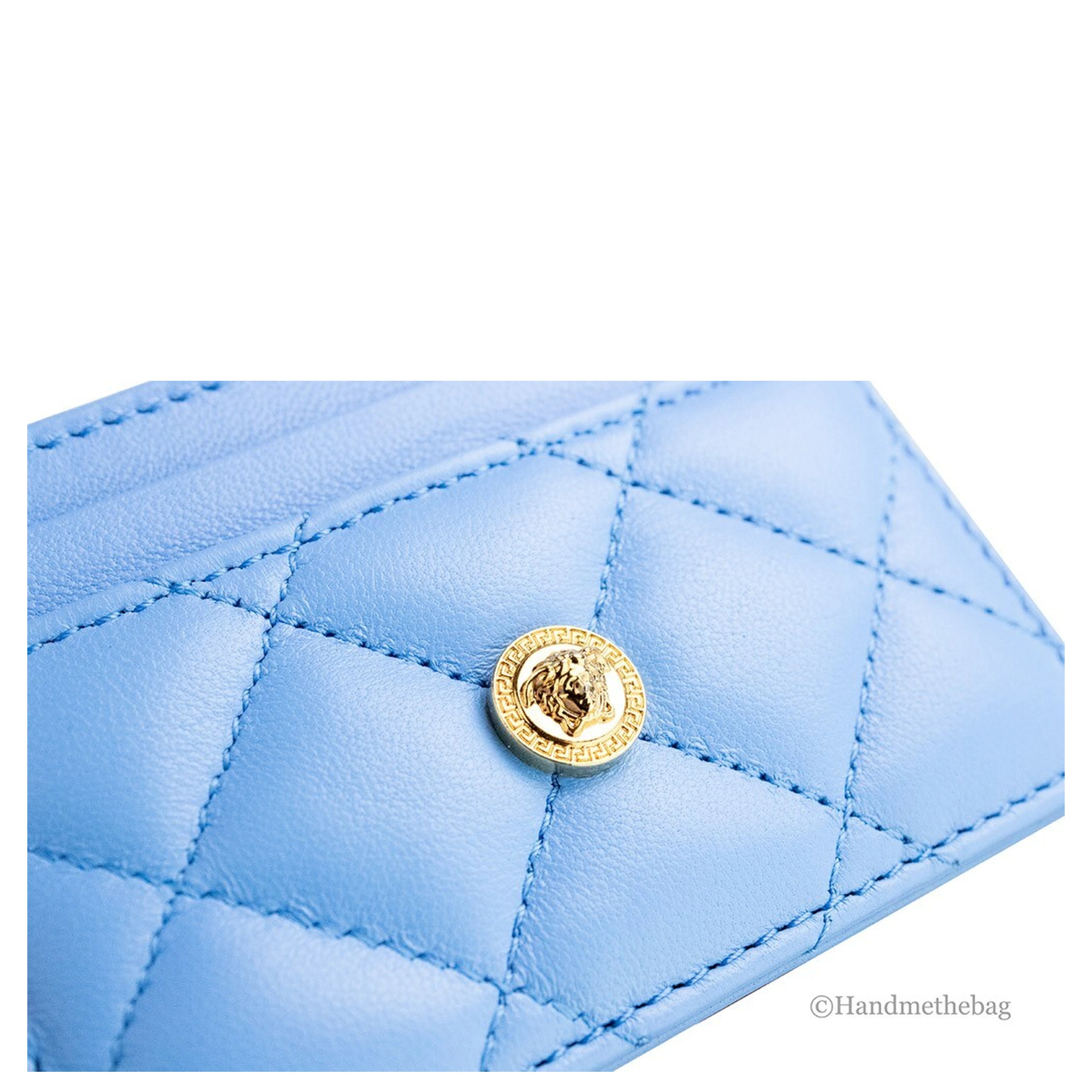 Versace Mini Medusa DV Blue Quilted Smooth Nappa Leather Card Case Wallet