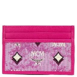 MCM Veritas Vintage Pink Denim Fabric Monogrammed Card Case Wallet