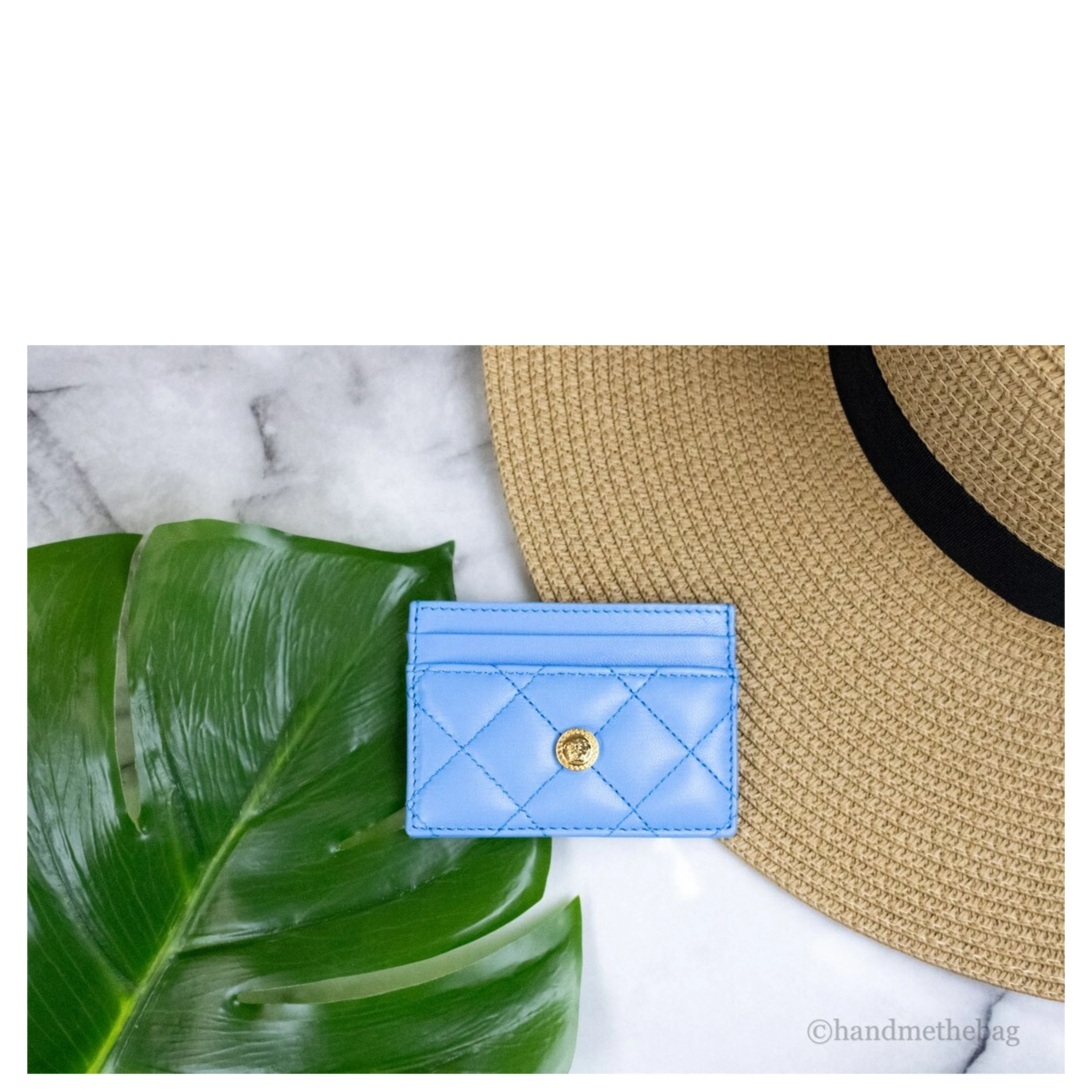 Versace Mini Medusa DV Blue Quilted Smooth Nappa Leather Card Case Wallet