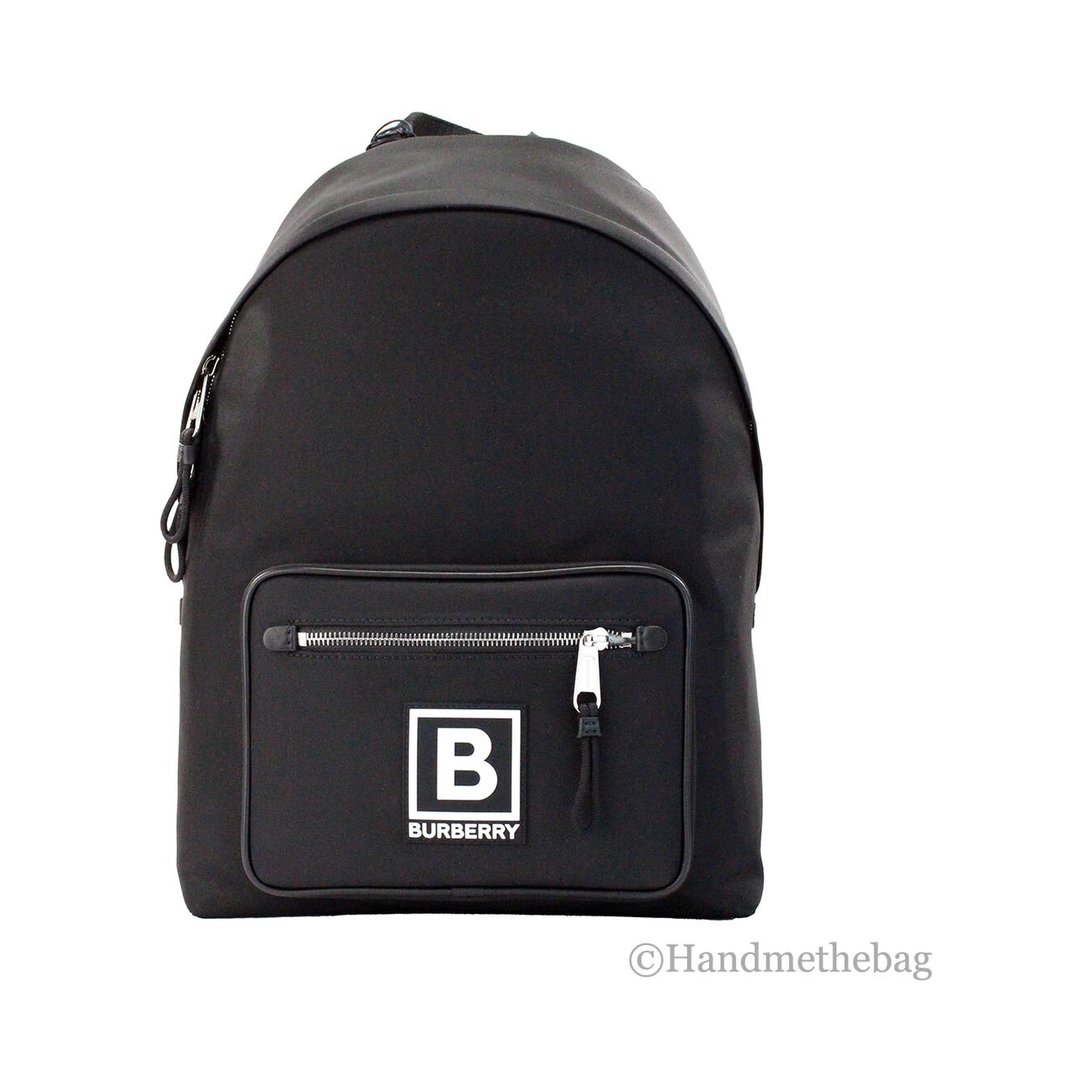 Burberry Abbeydale Branded Stamp Black Nylon Backpack Shoulder Bookbag