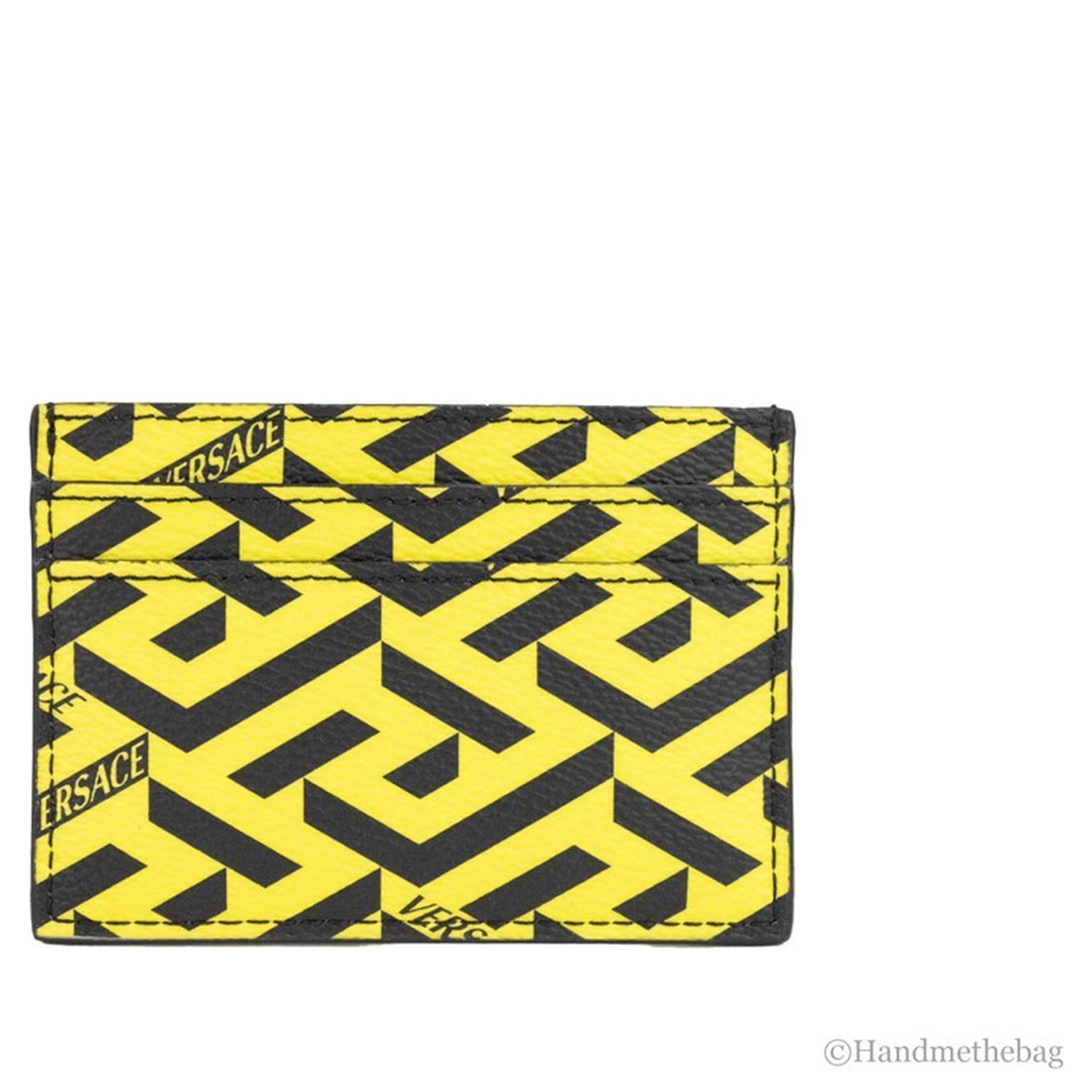 Versace La Greca Pineapple Multicolor Signature Coated Canvas Card Case Wallet