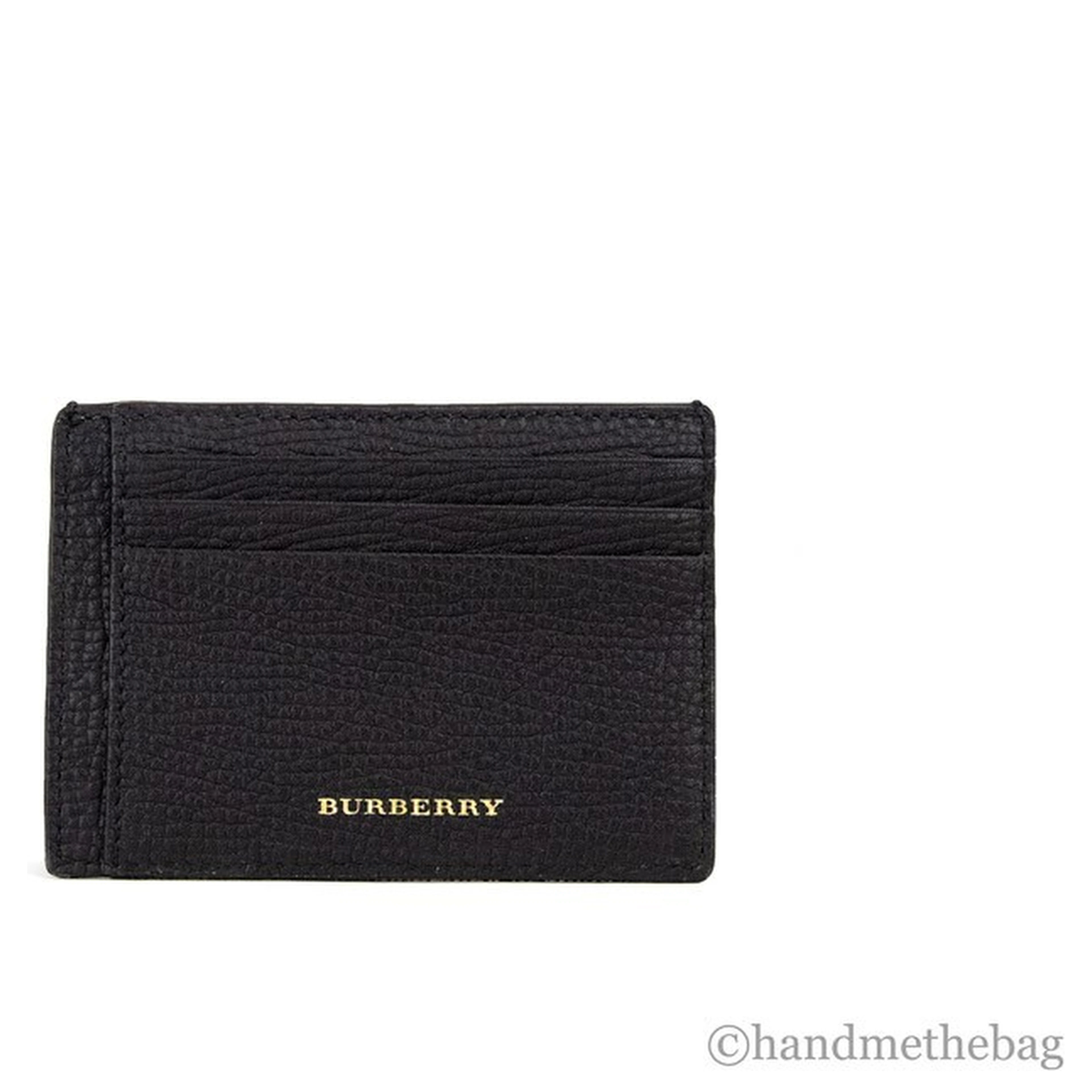 Burberry House Check Chase Black Grainy Leather Money Clip Card Case Wallet