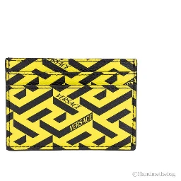Versace La Greca Pineapple Multicolor Signature Coated Canvas Card Case Wallet