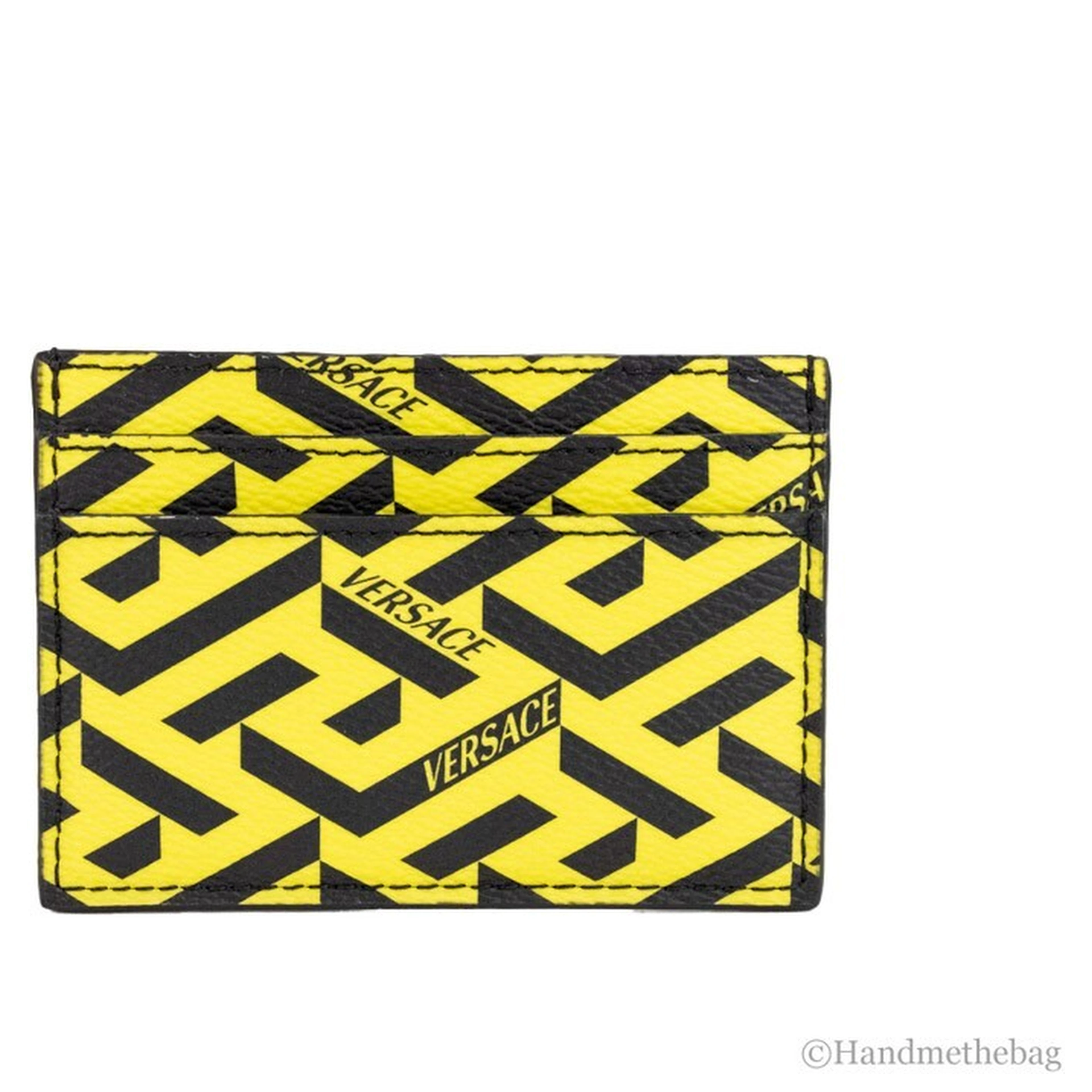 Versace La Greca Pineapple Multicolor Signature Coated Canvas Card Case Wallet