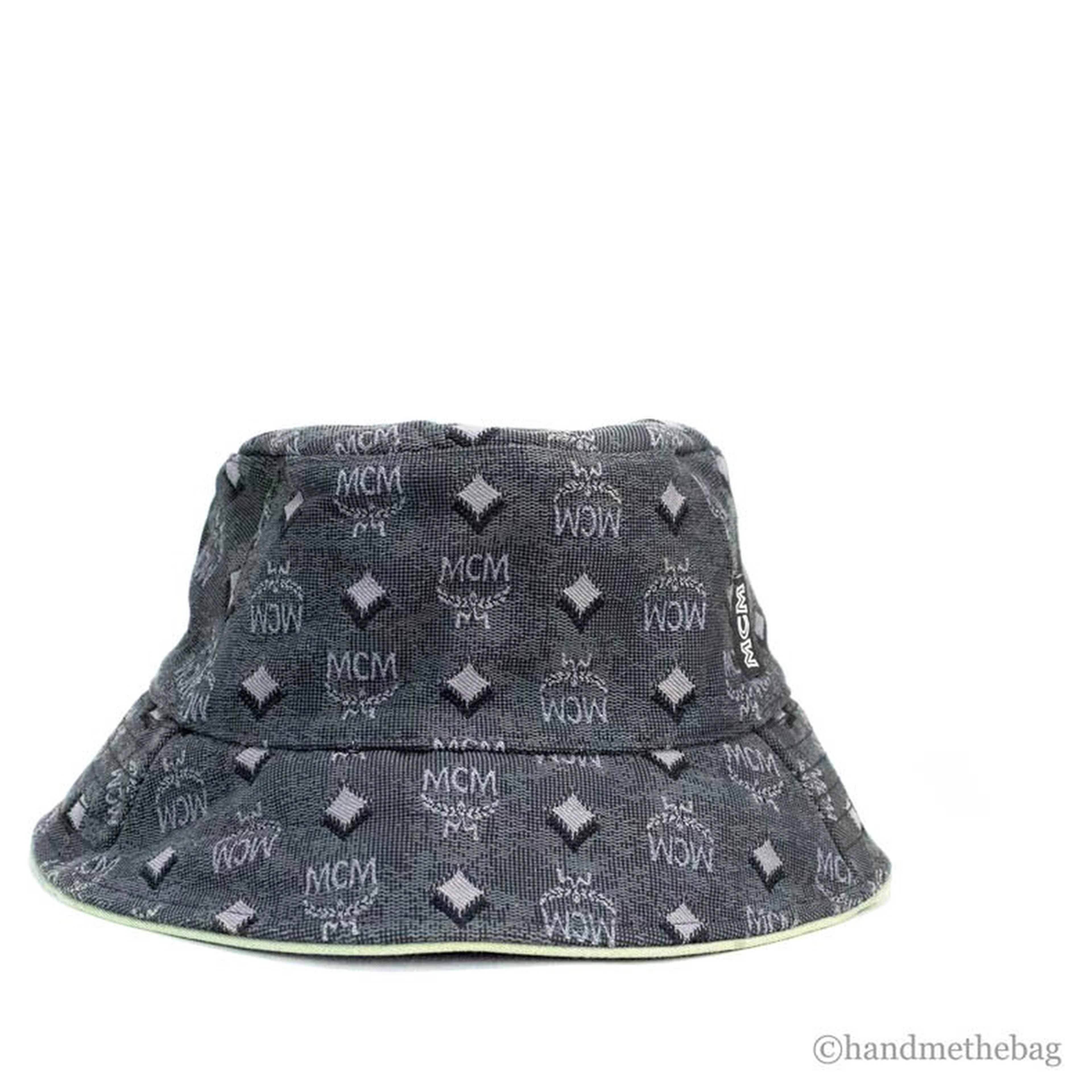 MCM Visetos Dark Grey Recycled Polyamide Cotton Blend Monogram Logo Bucket Hat