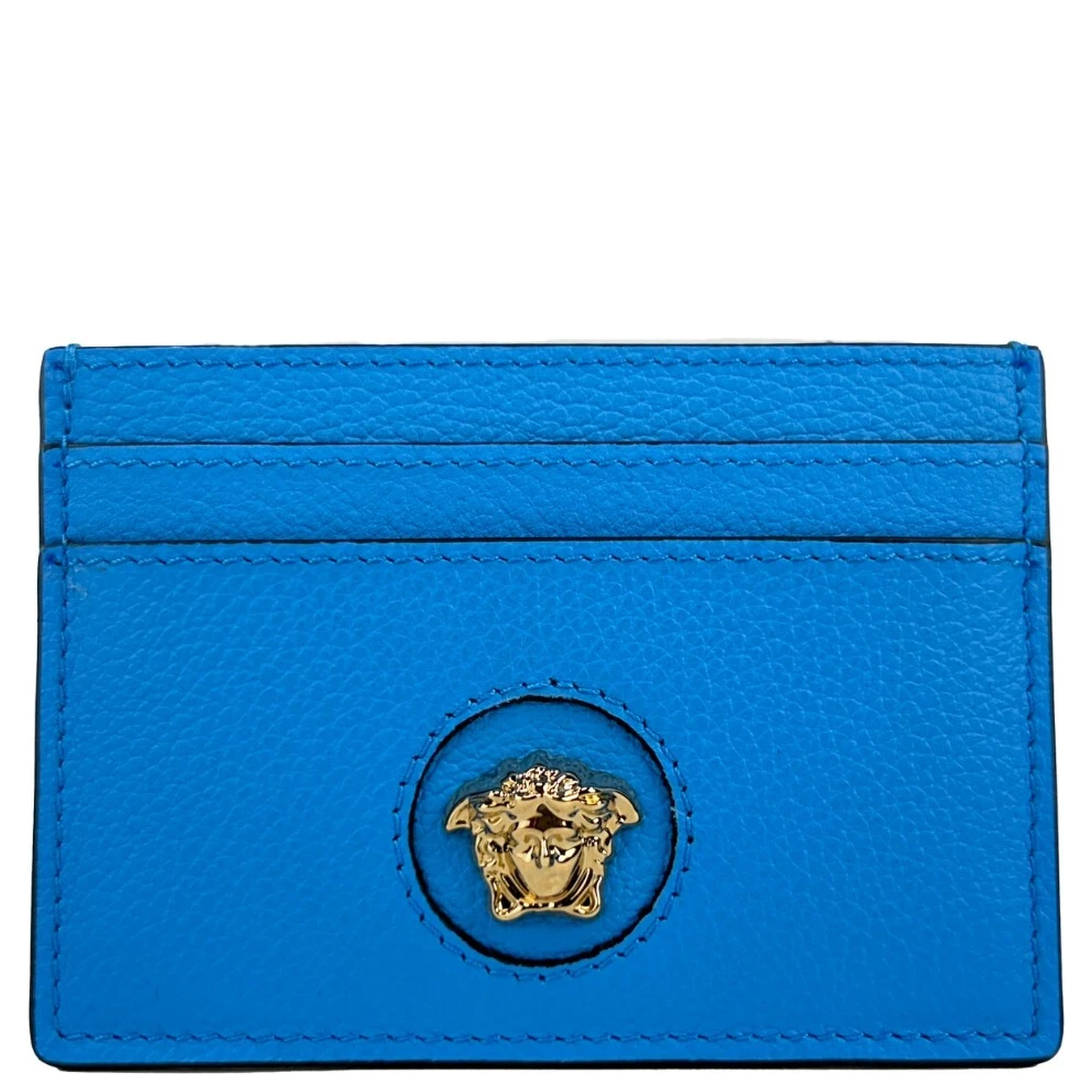 Versace Mini Medusa Blue Grainy Leather Slim Card Case Wallet