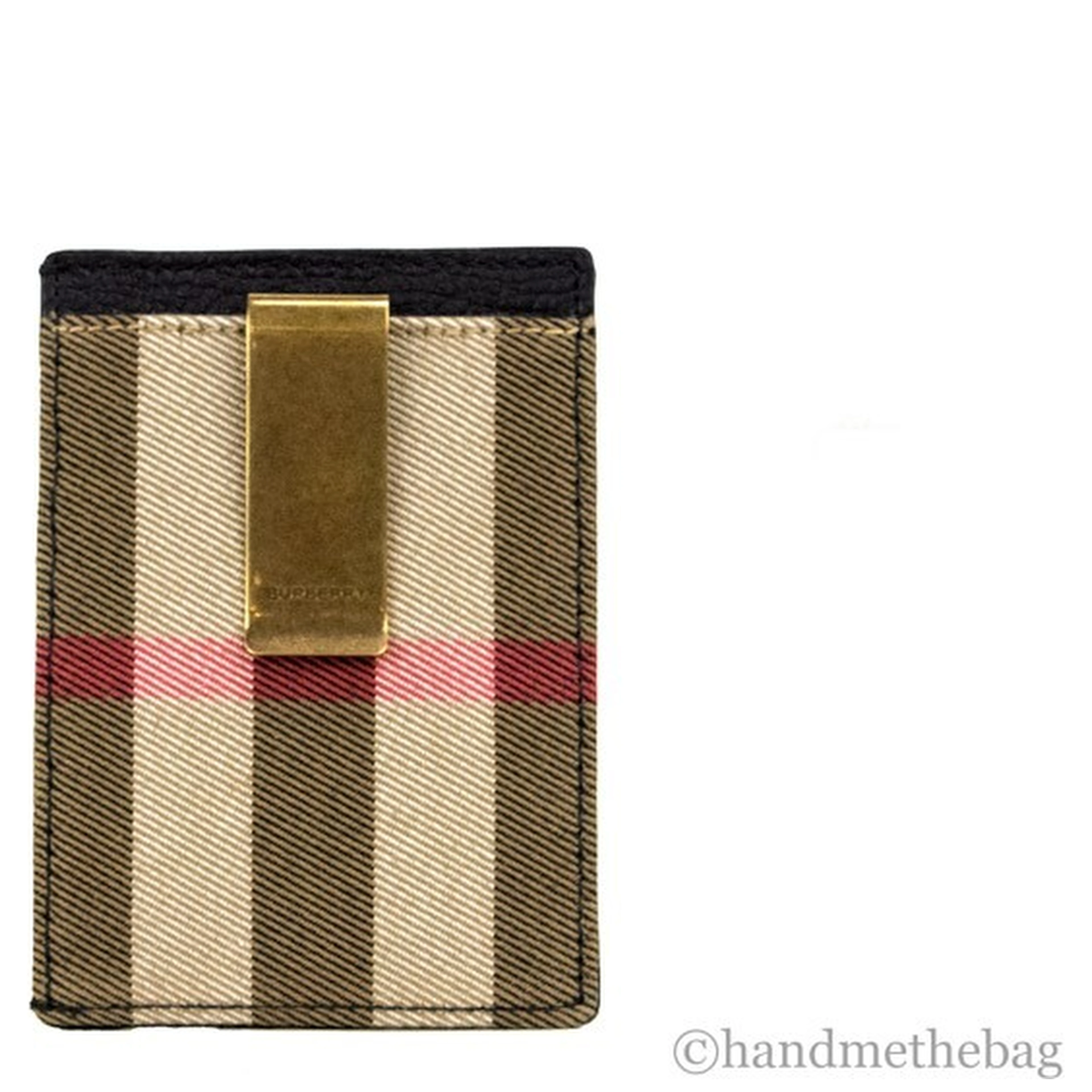 Burberry House Check Chase Black Grainy Leather Money Clip Card Case Wallet