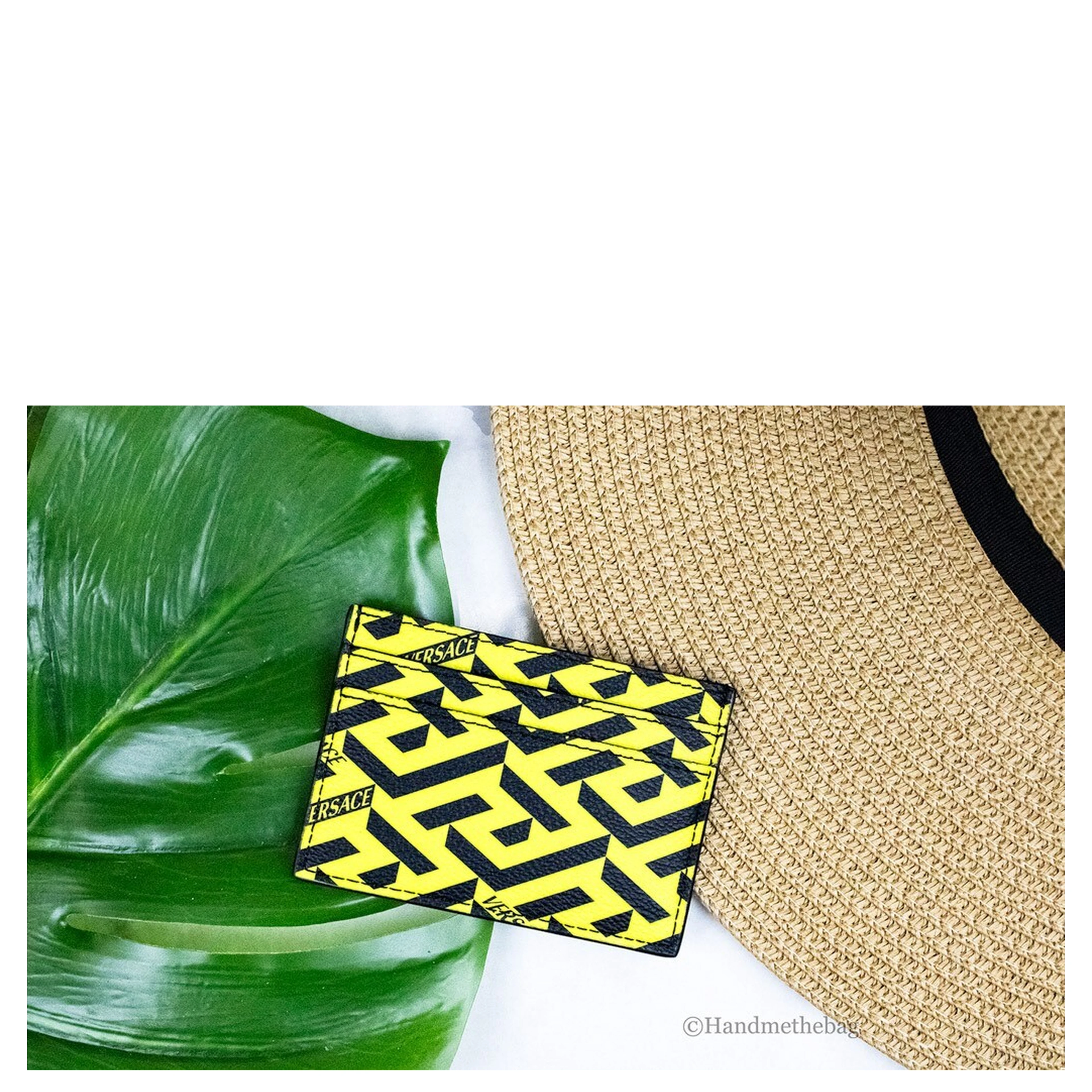 Versace La Greca Pineapple Multicolor Signature Coated Canvas Card Case Wallet