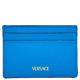 Versace Mini Medusa Blue Grainy Leather Slim Card Case Wallet