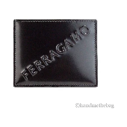 Salvatore Ferragamo Slim Black Embossed Patent Leather Card Case Wallet
