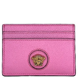 Versace Mini Medusa Pink Grainy Leather Slim Card Case Wallet