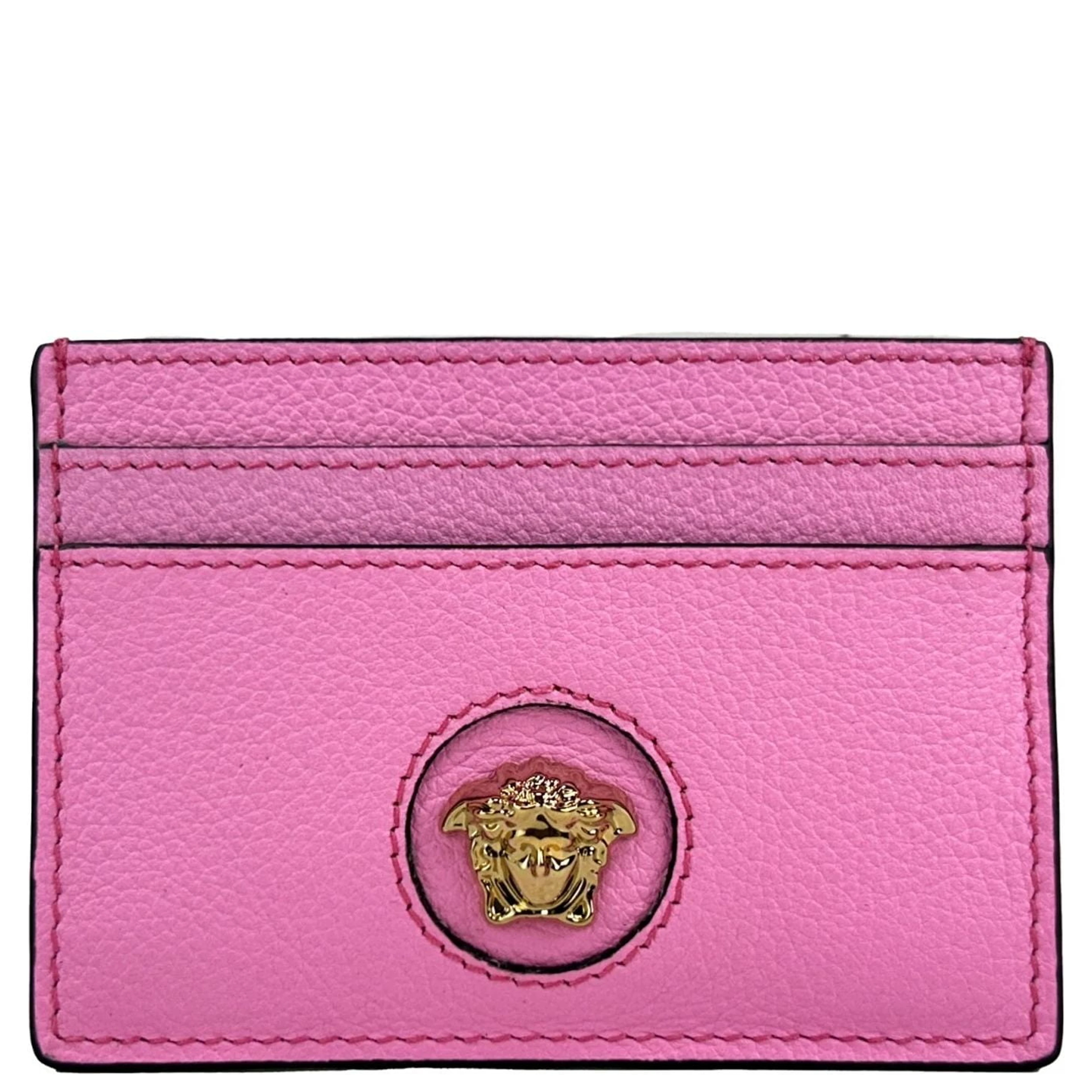 Versace Mini Medusa Pink Grainy Leather Slim Card Case Wallet