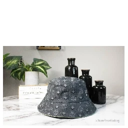 MCM Visetos Dark Grey Recycled Polyamide Cotton Blend Monogram Logo Bucket Hat