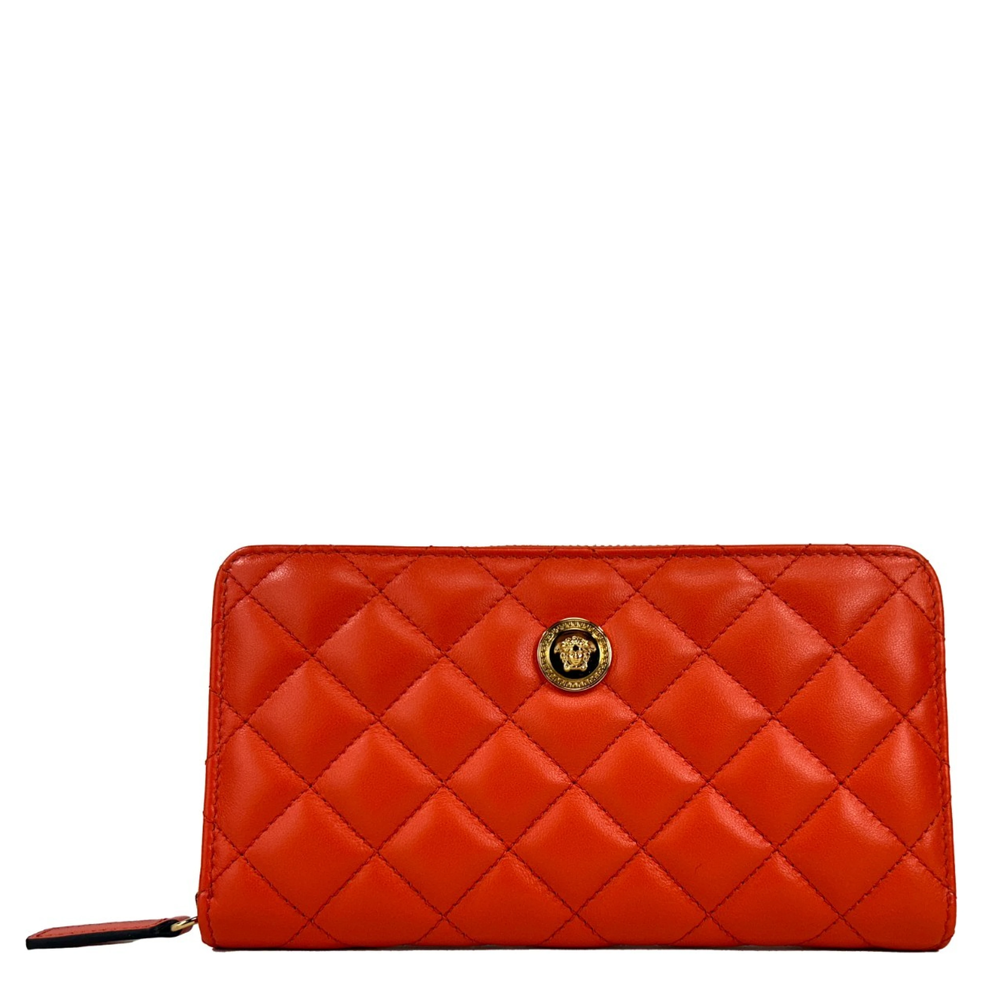 Versace Quilted Leather Continental Clutch Zip Wallet