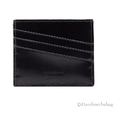 Salvatore Ferragamo Slim Black Embossed Patent Leather Card Case Wallet