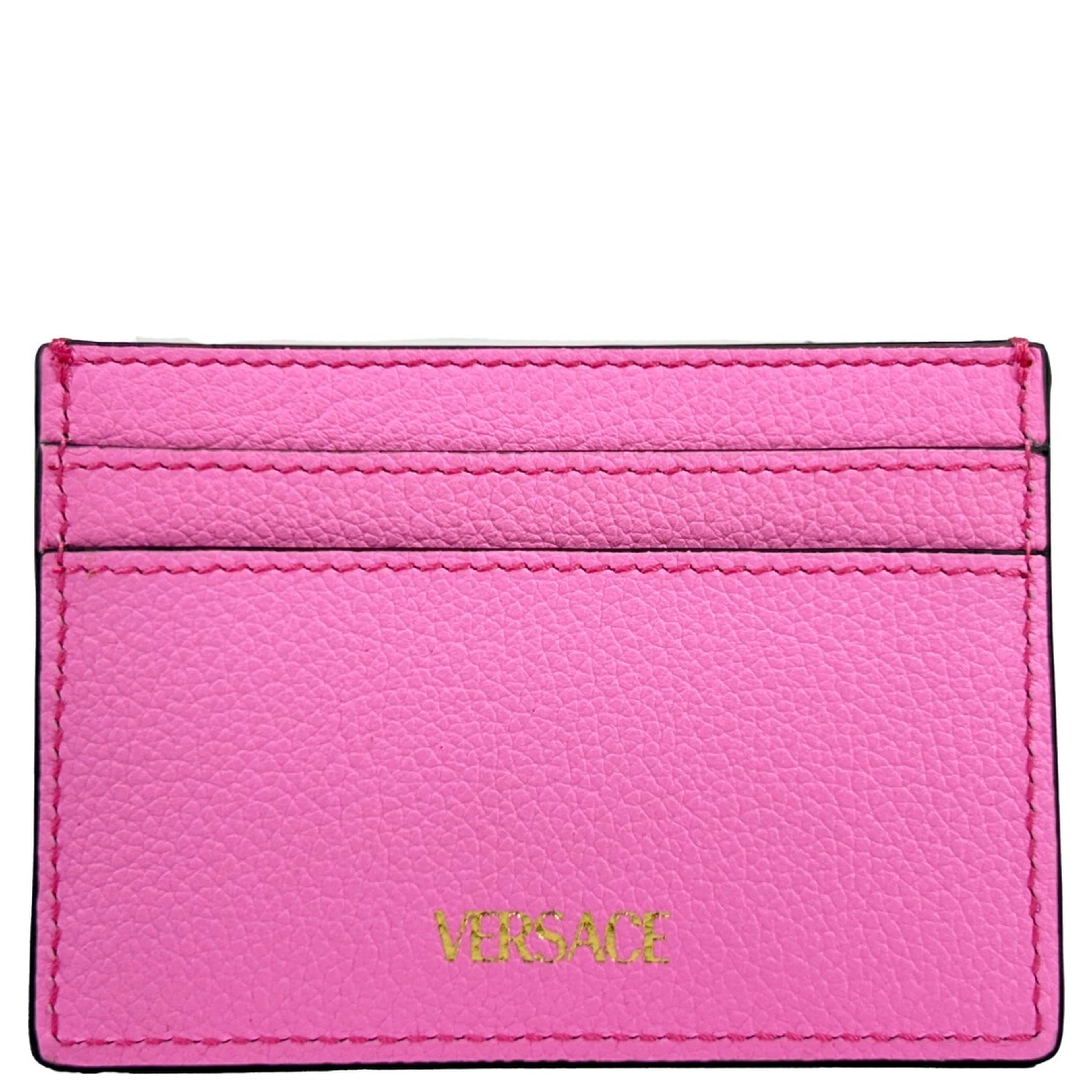Versace Mini Medusa Pink Grainy Leather Slim Card Case Wallet