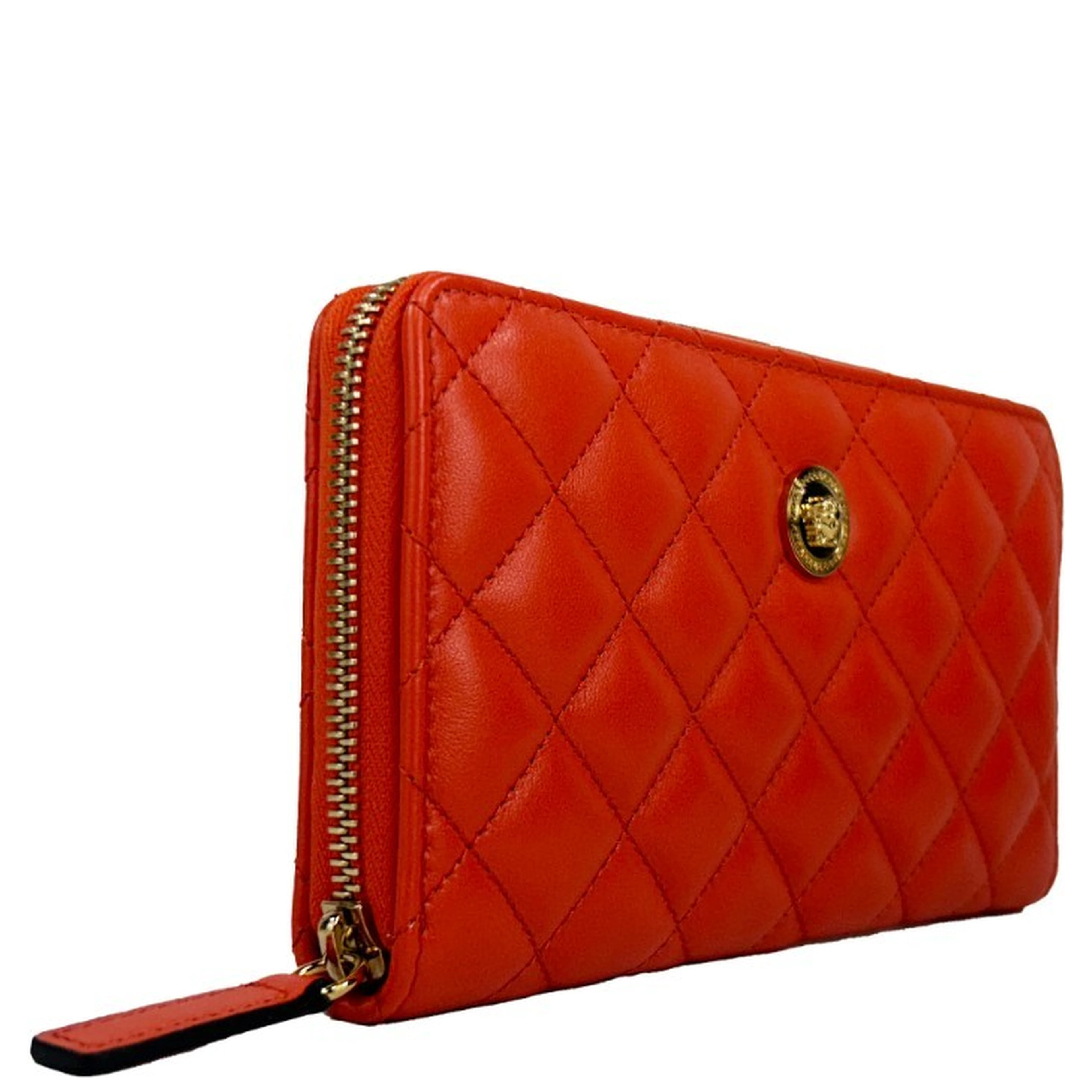 Versace Quilted Leather Continental Clutch Zip Wallet