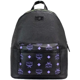 MCM Color Splash Visetos Green Purple Medium Mixed Leather Backpack Bookbag