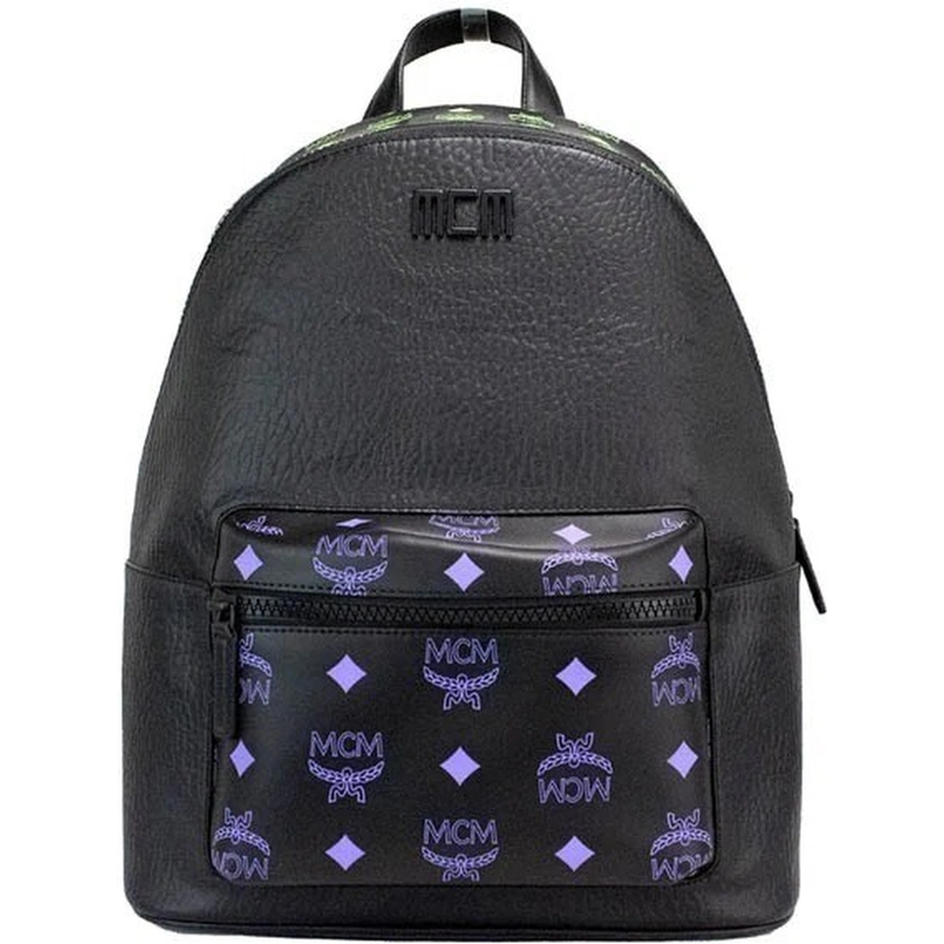 MCM Color Splash Visetos Green Purple Medium Mixed Leather Backpack Bookbag