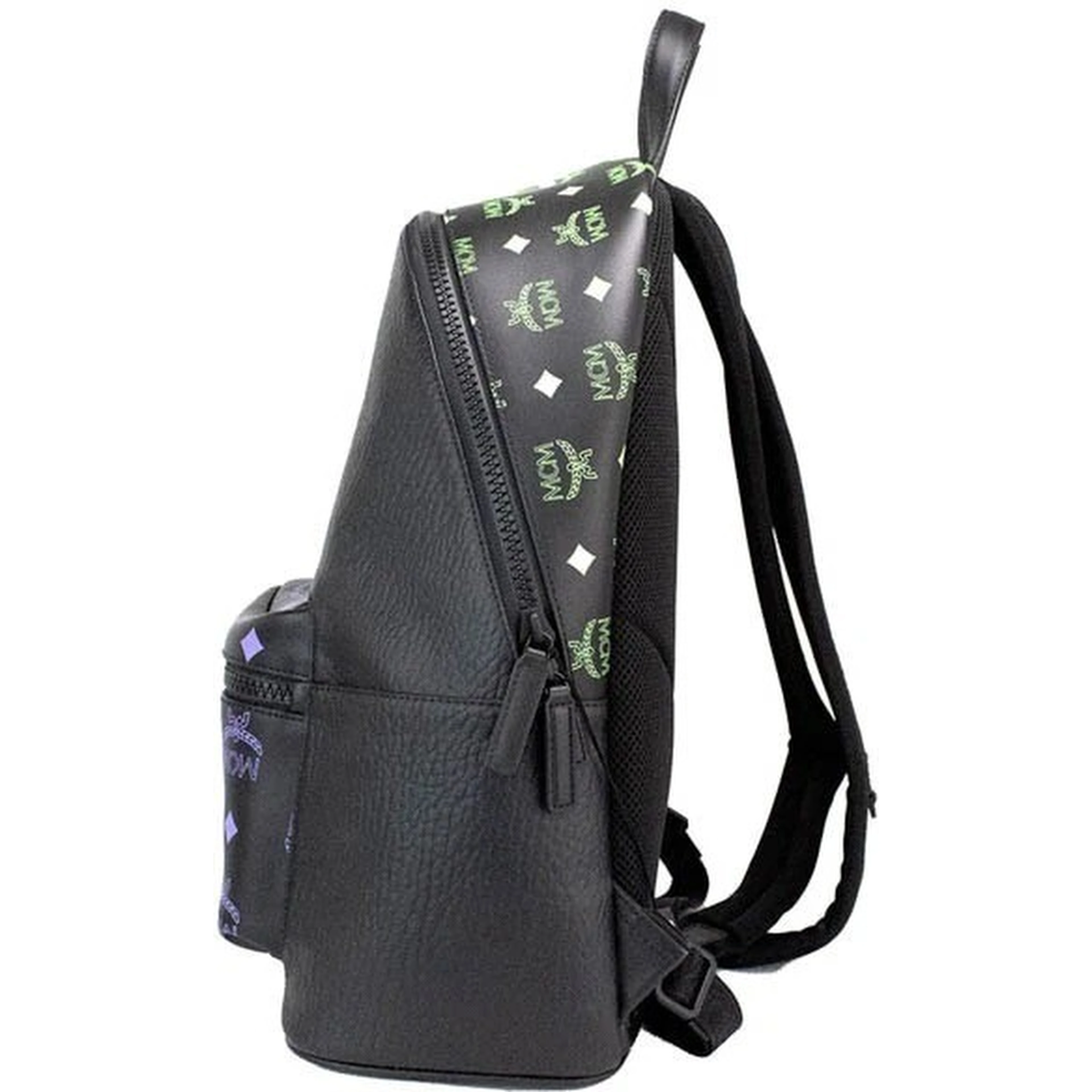 MCM Color Splash Visetos Green Purple Medium Mixed Leather Backpack Bookbag