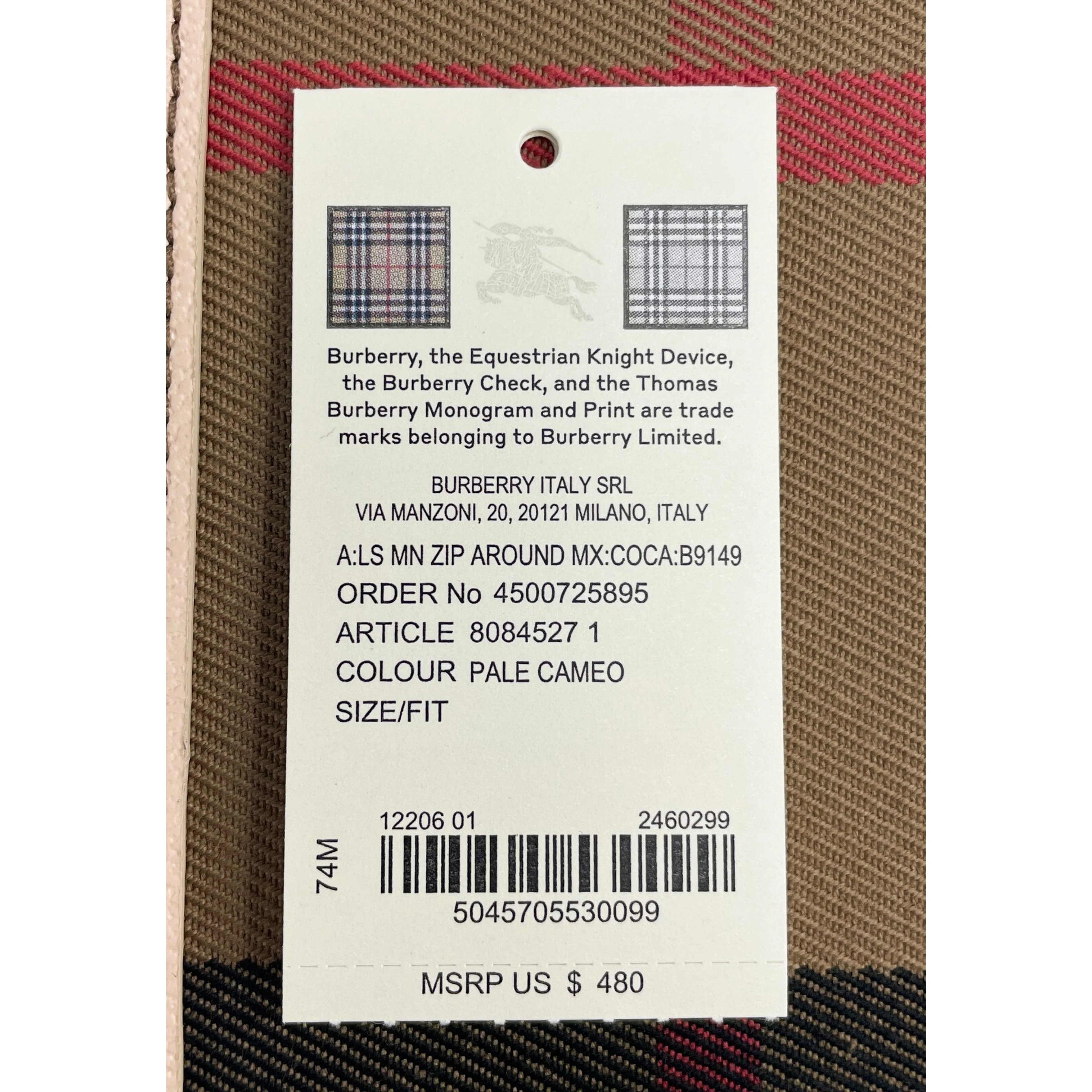 Burberry MN Zip Around Check Coin Wallet