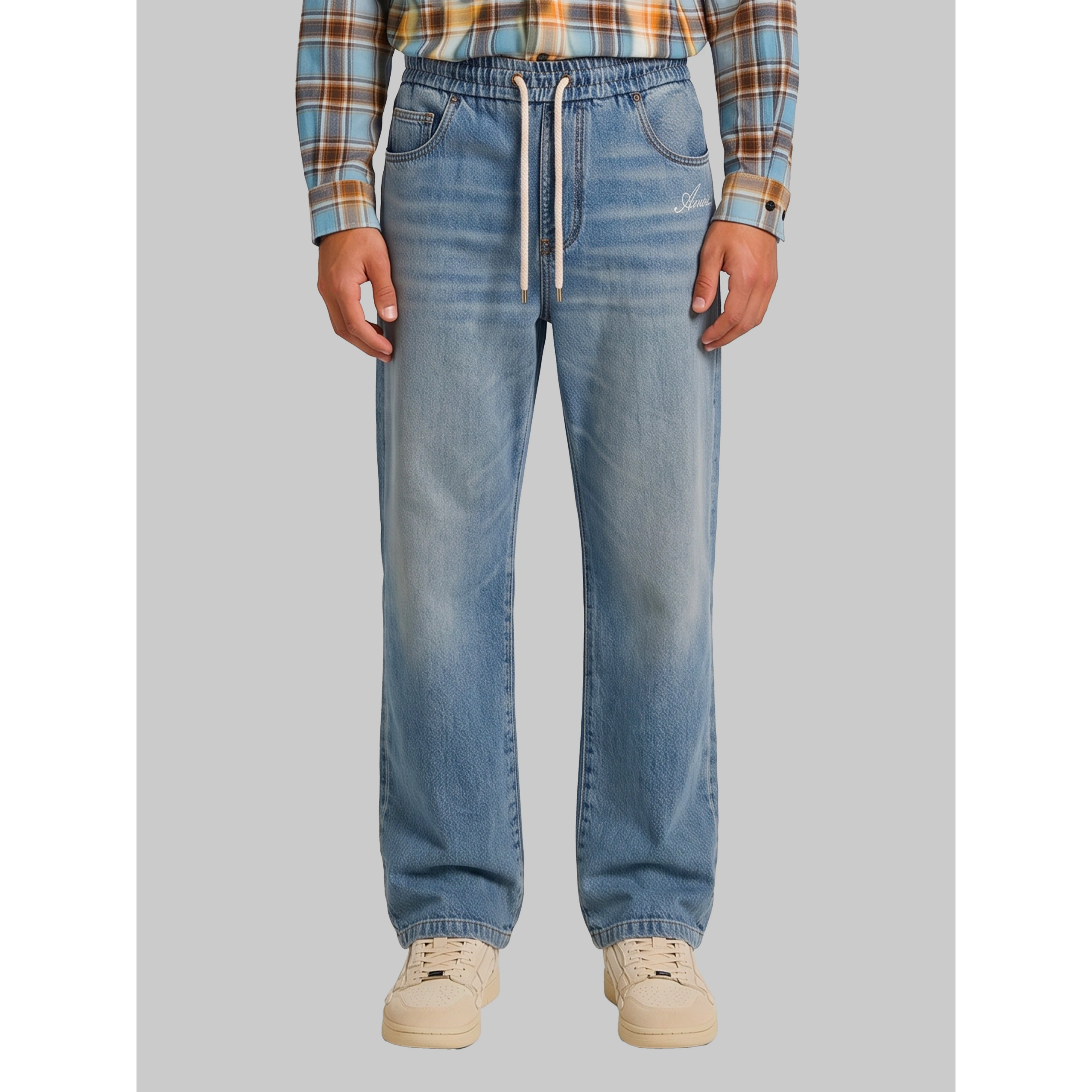 Wide-leg jeans with drawstring
