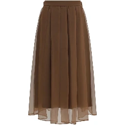 Brown Silk Midi Skirt