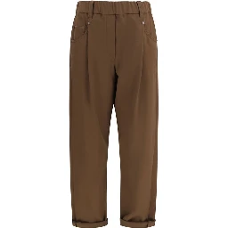 Brown Cotton Casual Pants