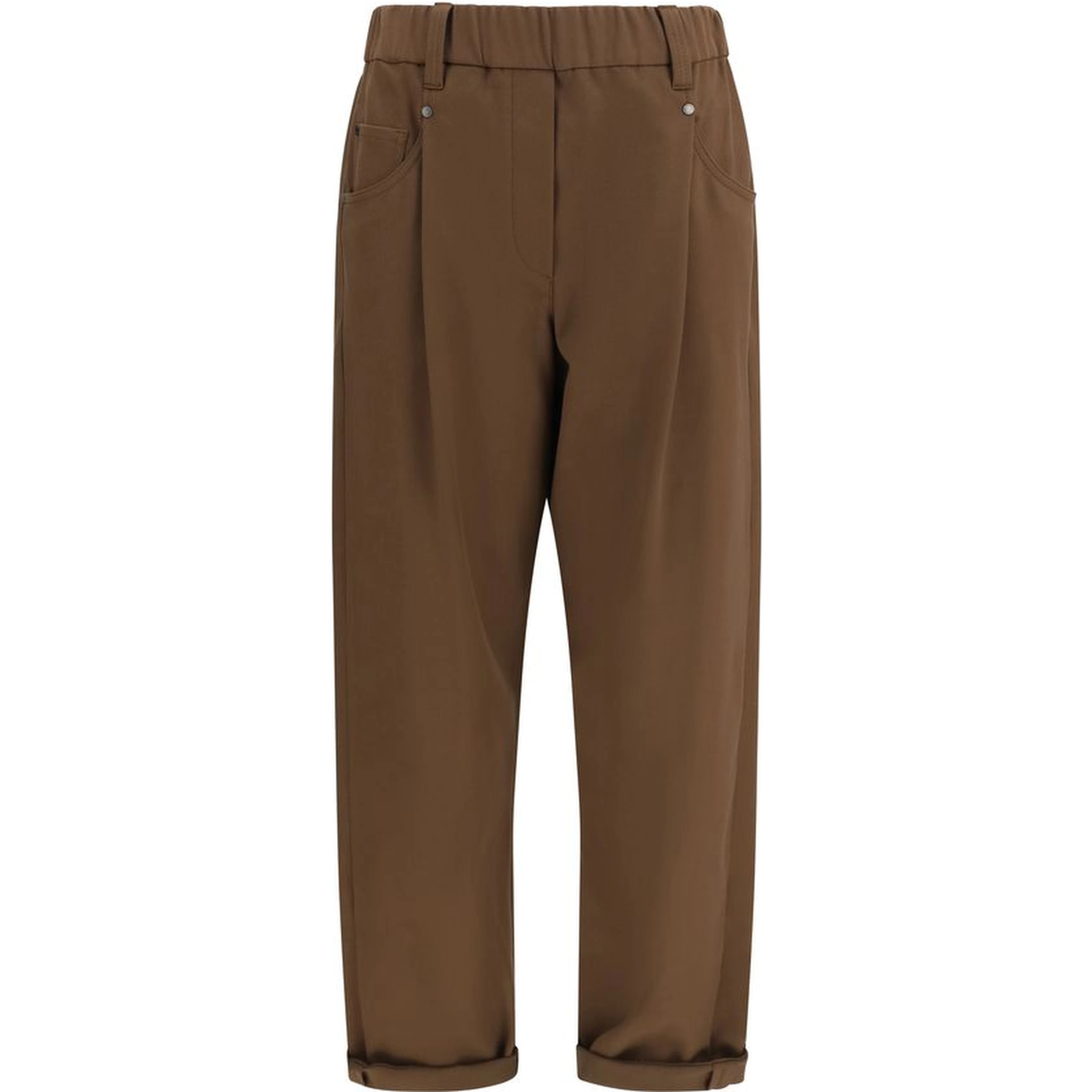 Brown Cotton Casual Pants