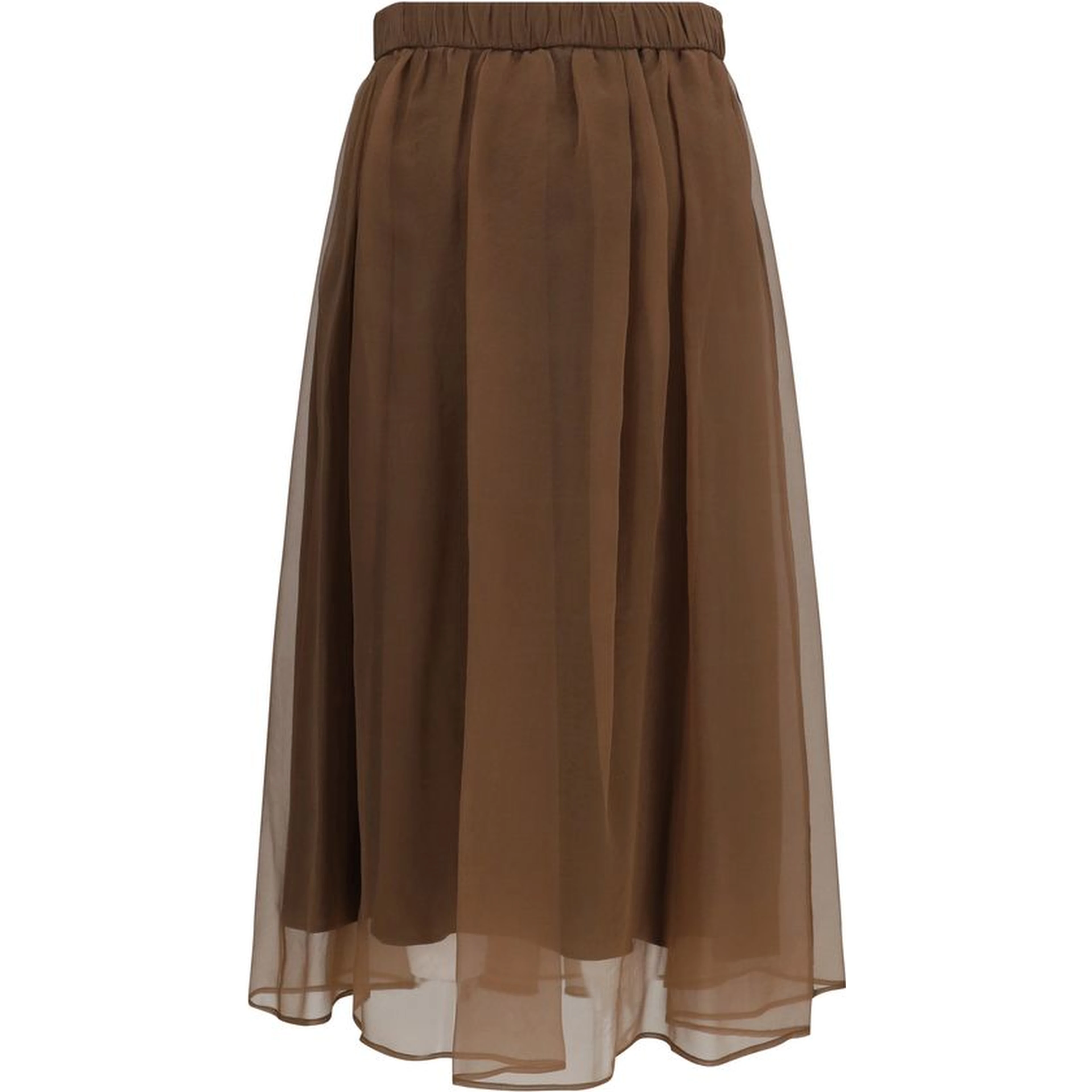 Brown Silk Midi Skirt
