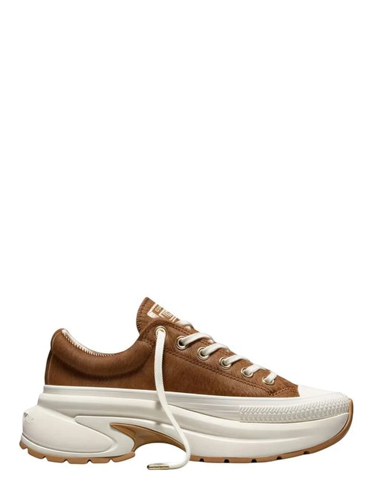 Beige Leather Platform Sneakers