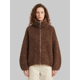 Lupa fuzzy-effect zip cardigan in brown