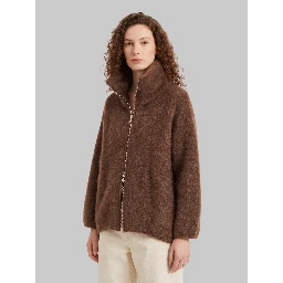 Lupa fuzzy-effect zip cardigan in brown