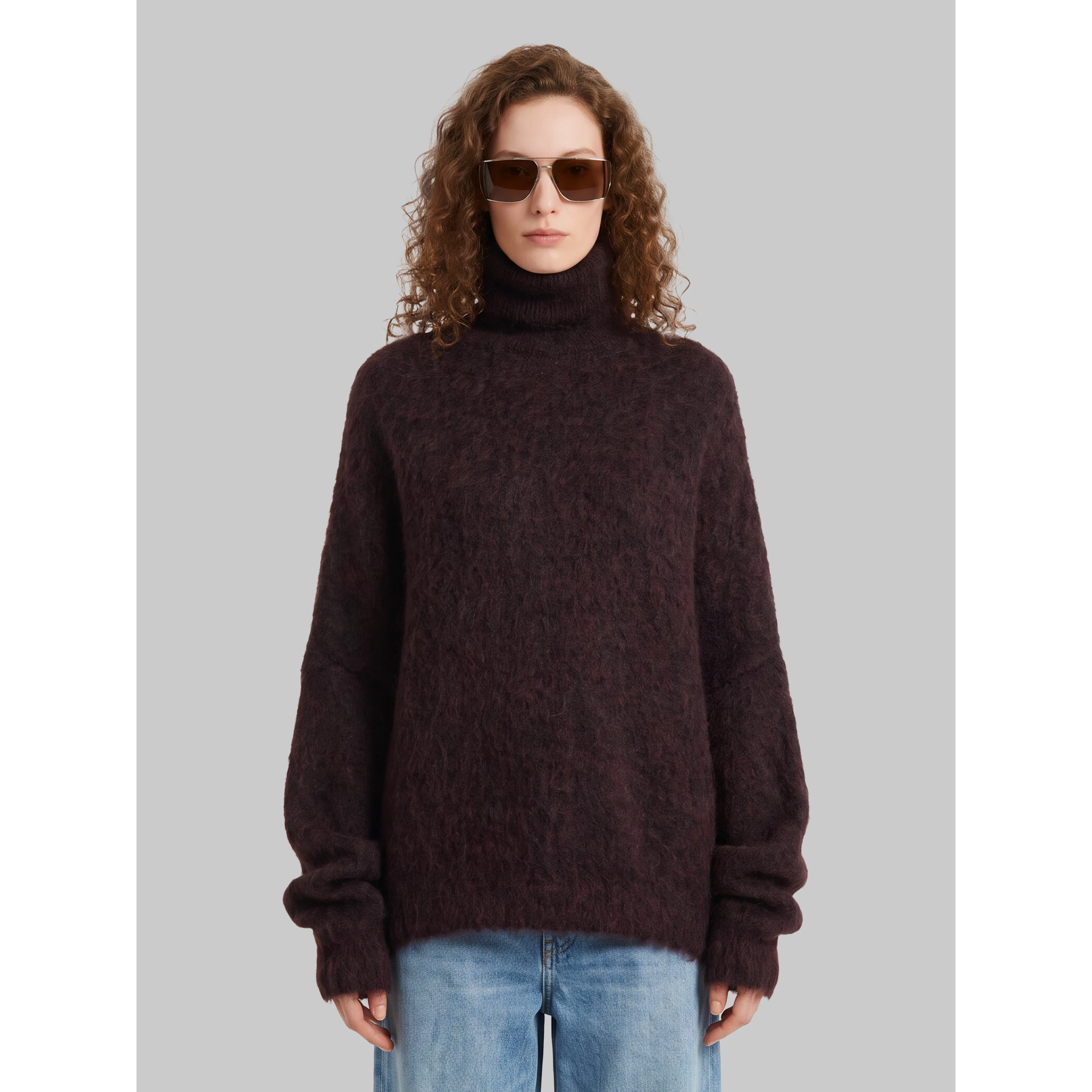 Iria fuzzy-effect turtleneck sweater in brown