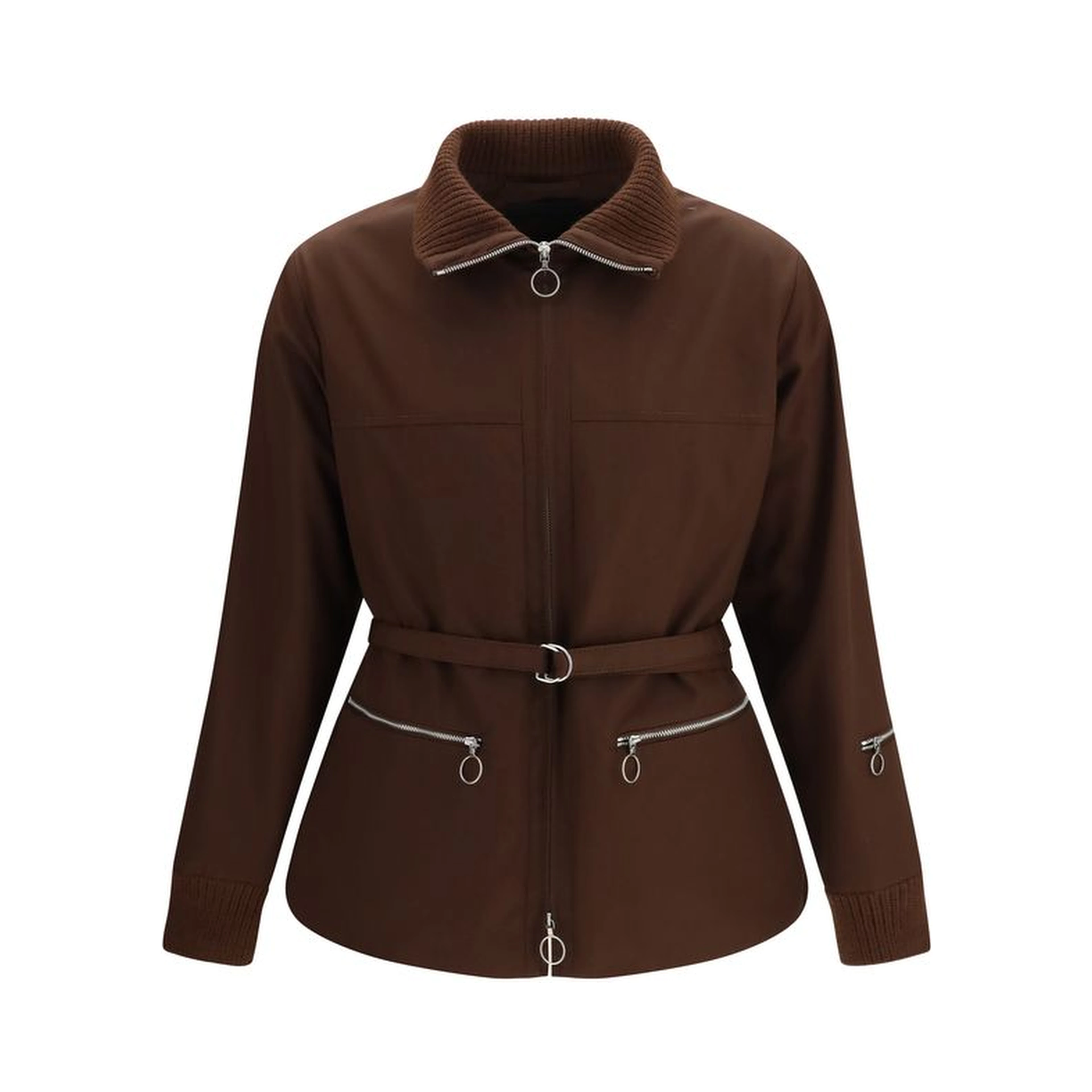 Brown Polyester Full-Length Jacket