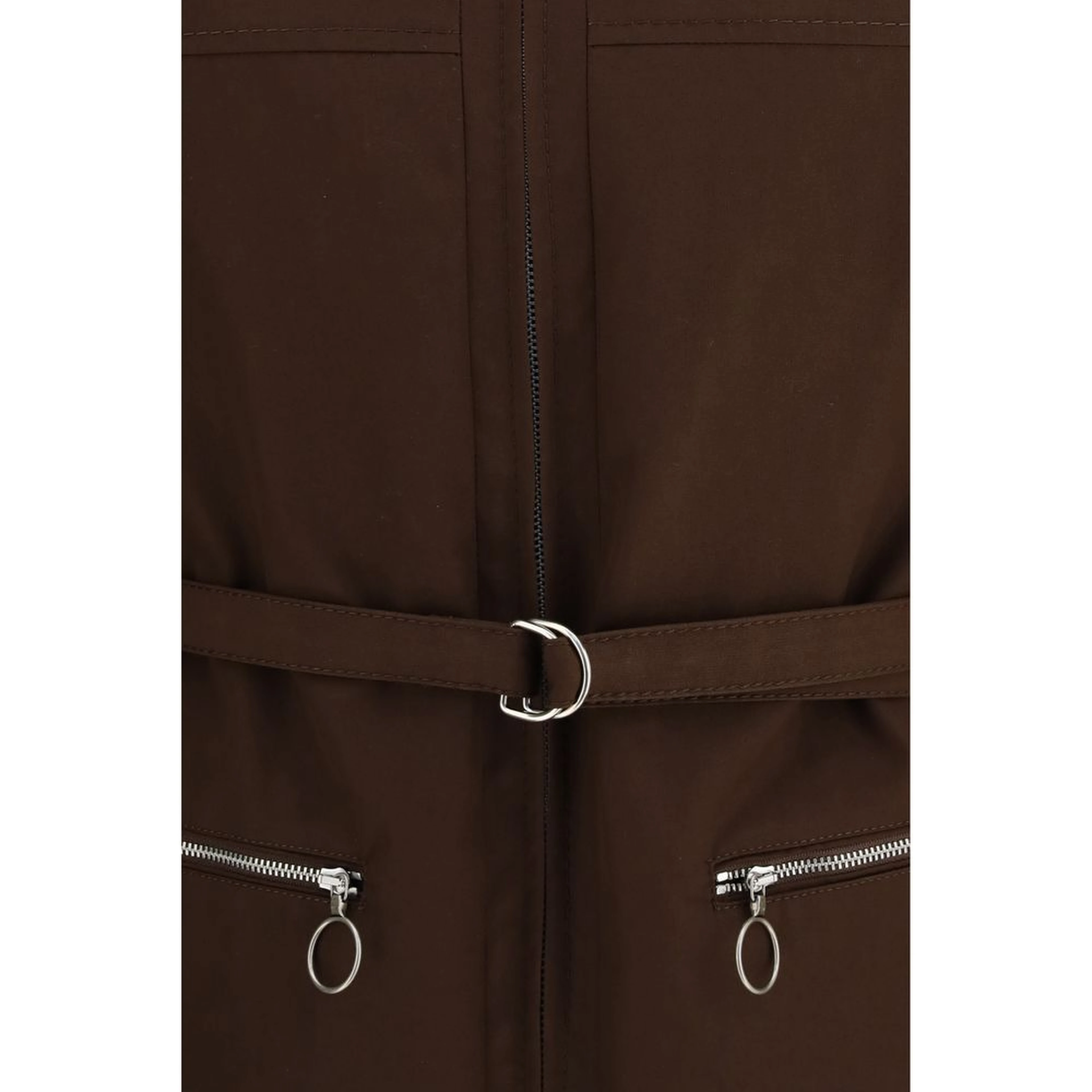 Brown Polyester Full-Length Jacket