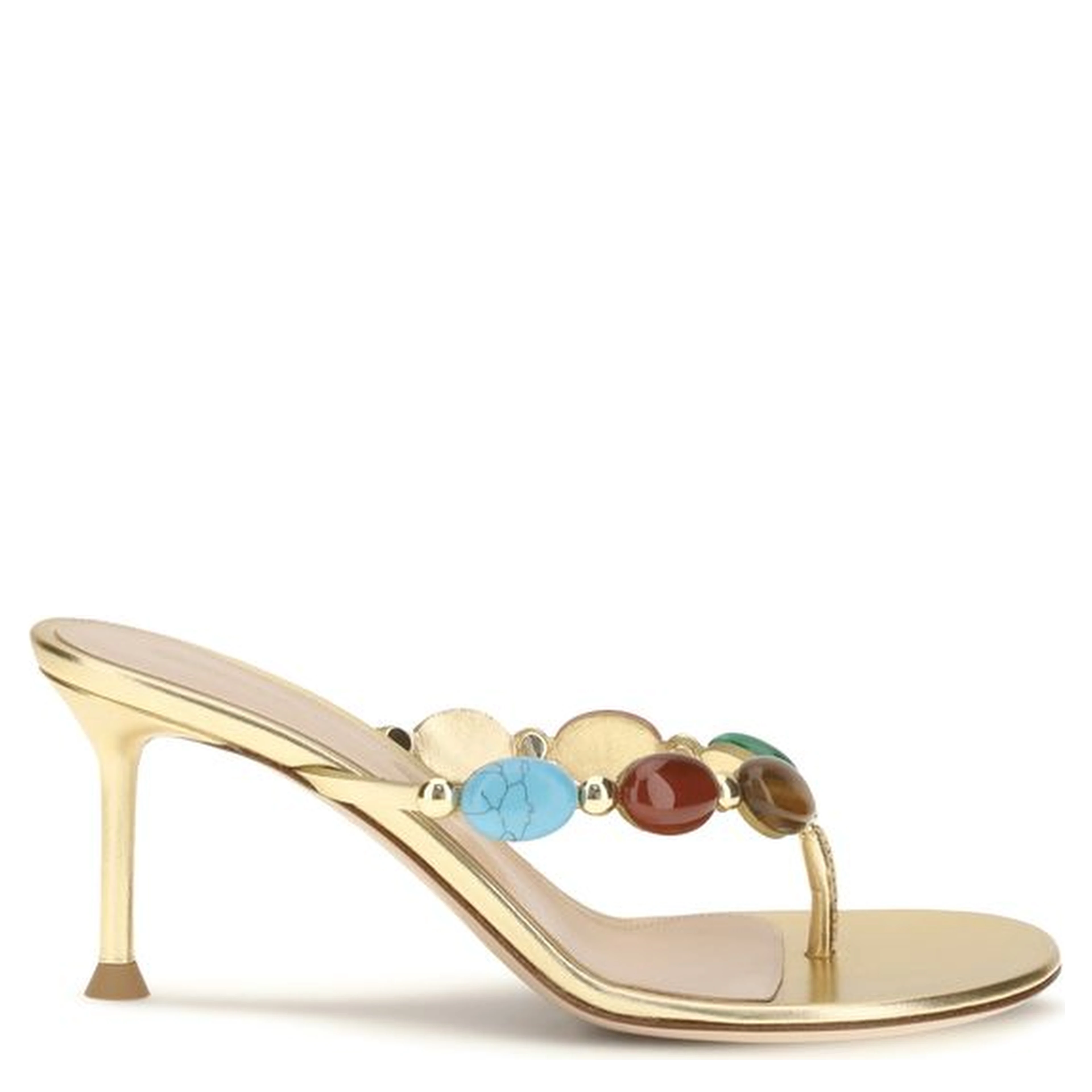 Gold Suede Leather Stiletto Heel Sandals