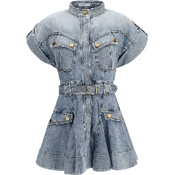 Blue Cotton Casual Dress