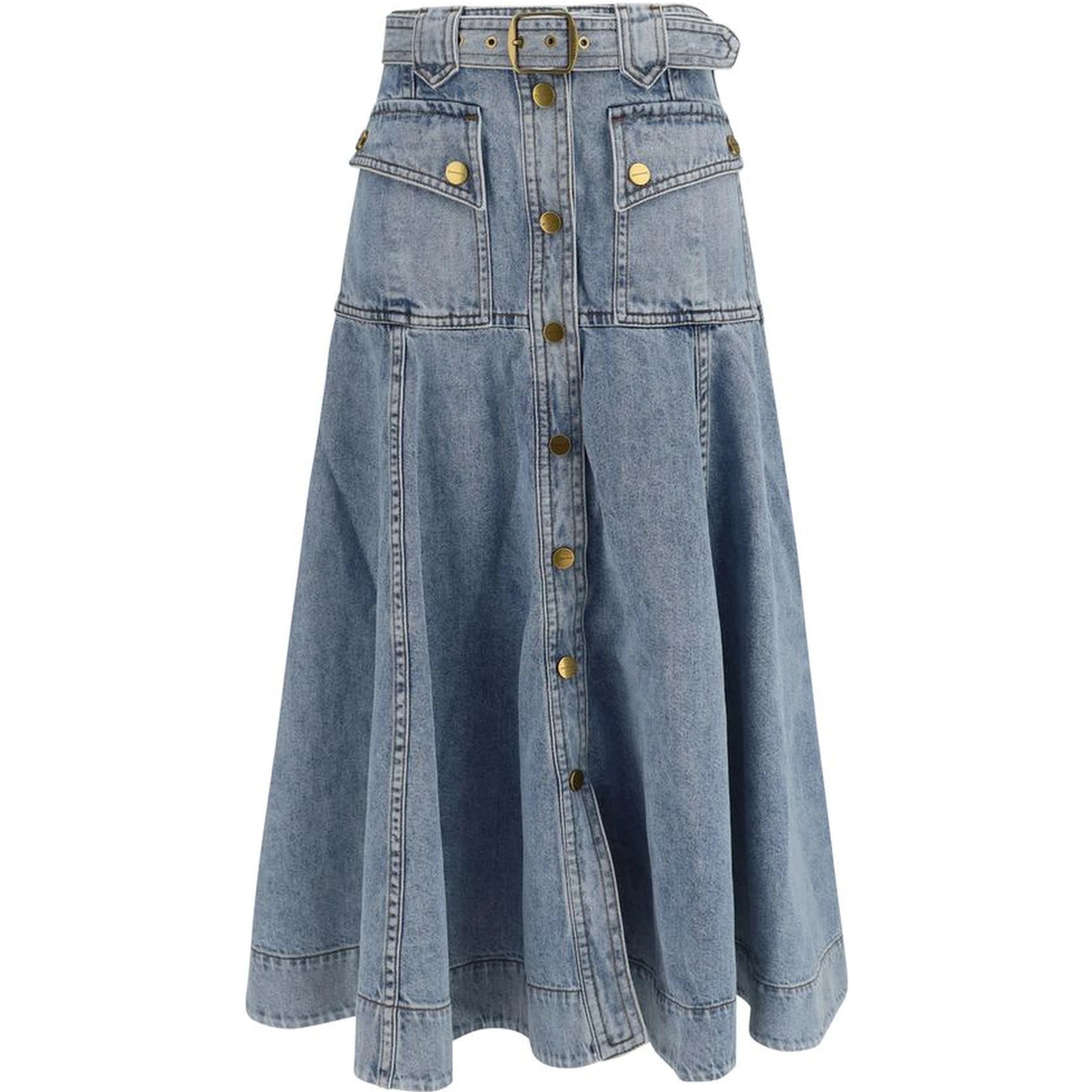 Blue Cotton Midi Skirt