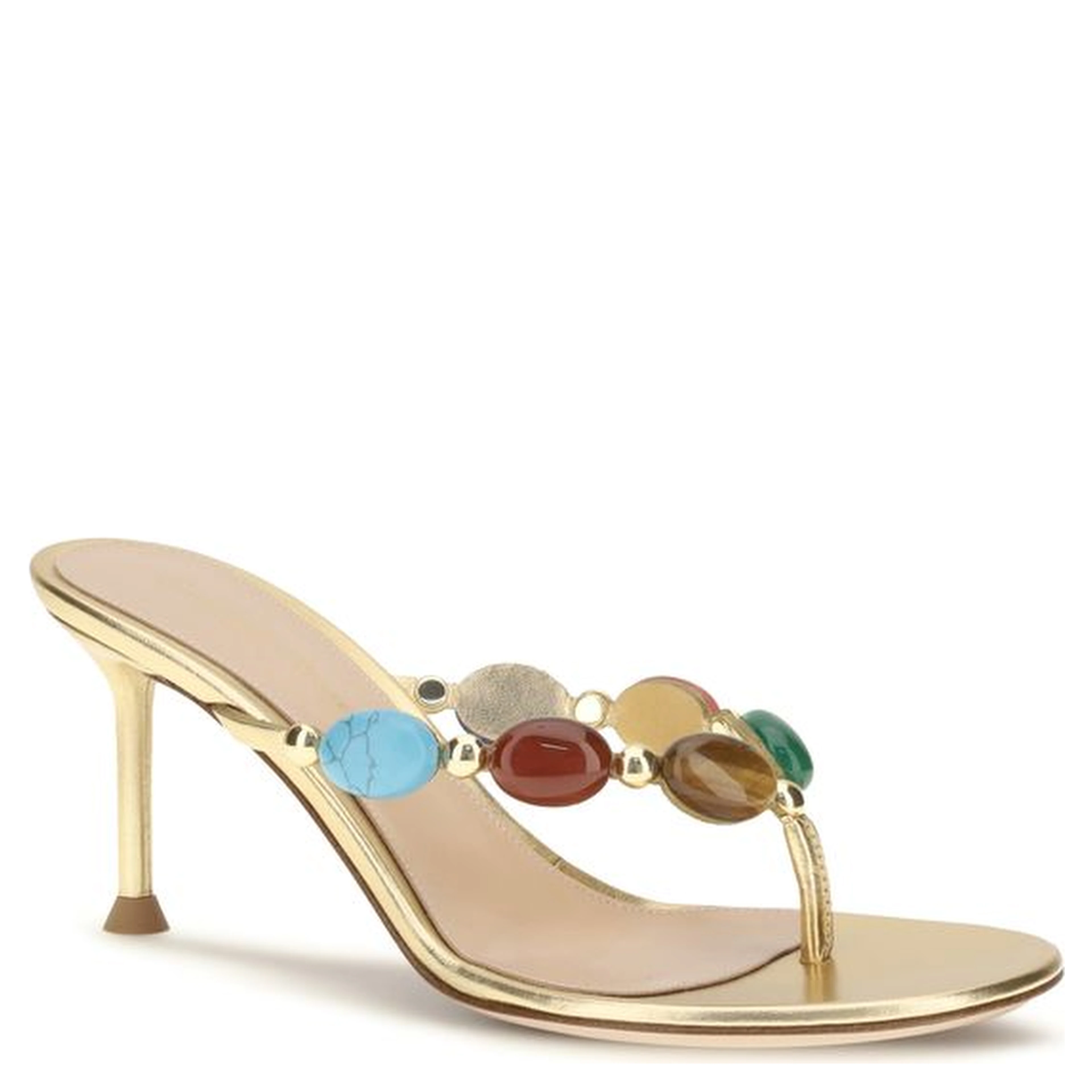 Gold Suede Leather Stiletto Heel Sandals