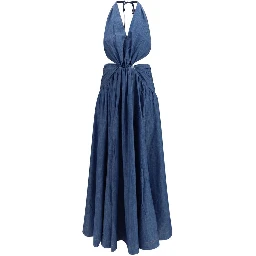 Blue Cotton Casual Dress
