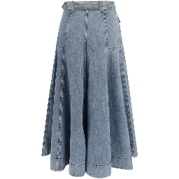 Blue Cotton Midi Skirt