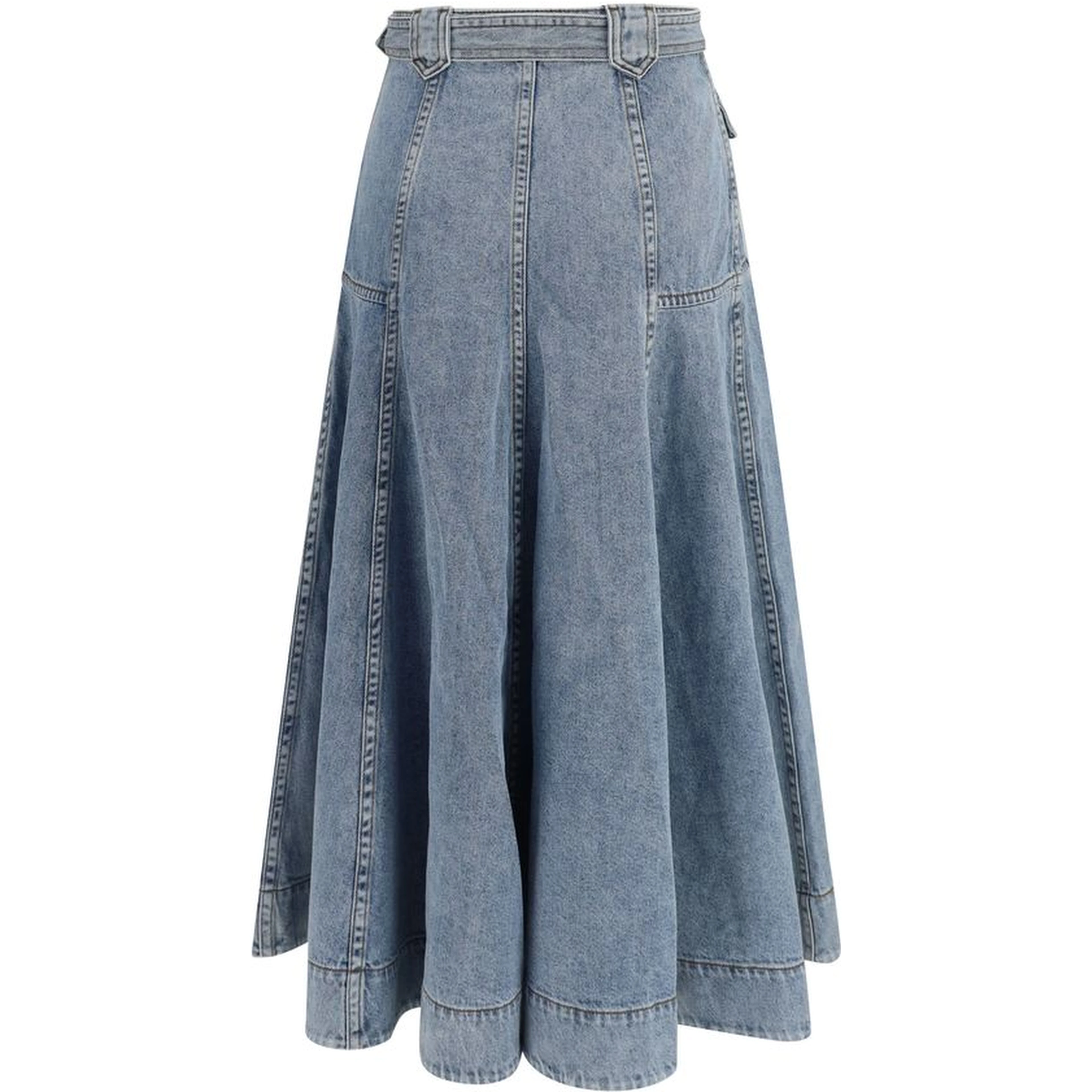 Blue Cotton Midi Skirt