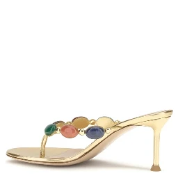 Gold Suede Leather Stiletto Heel Sandals