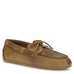 Beige Calf Leather Bos Taurus Slip-On Loafers