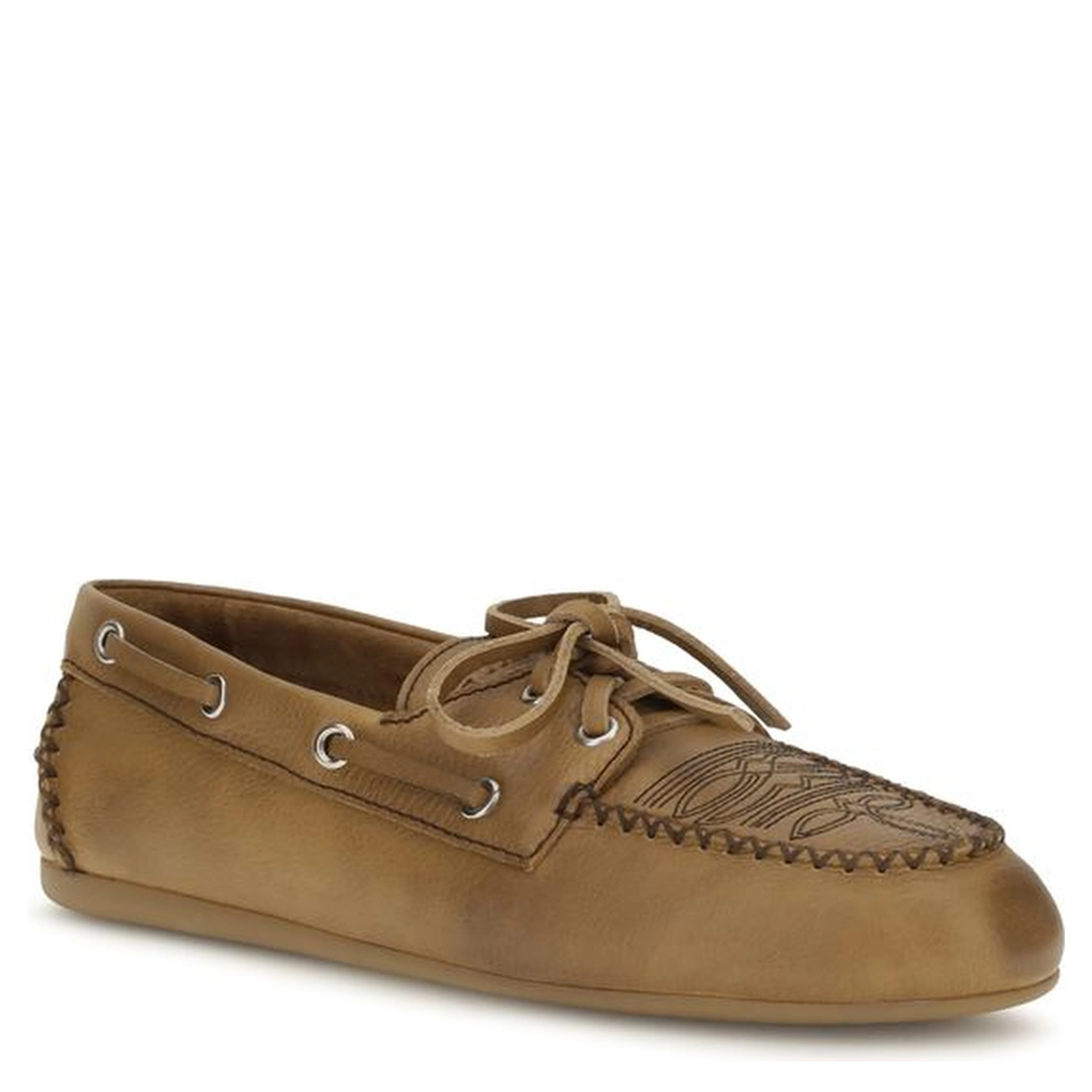 Beige Calf Leather Bos Taurus Slip-On Loafers